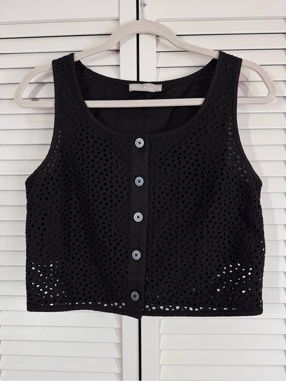 Everlane Eyelet Scoopneck Button Up Vest Tank Black Size 2 XS/S Cottagecore